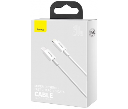 Cablu Date si Incarcare USB-C - Lightning Baseus Superior Series, 20W, 1.5m, Alb CATLYS-B02 