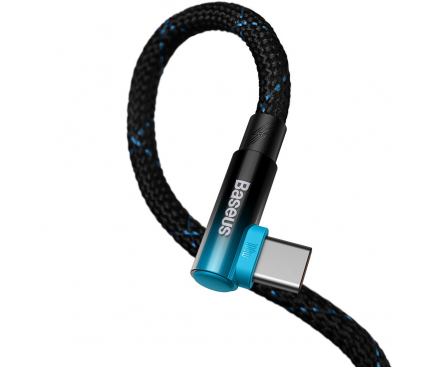Cablu Date si Incarcare USB Type-C la USB Type-C Baseus MVP 2, 2 m, Forma L, 100W, Albastru Negru CAVP000721 