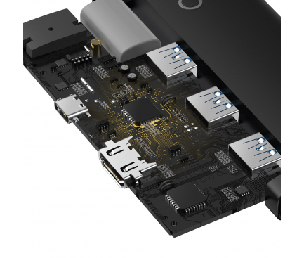 Hub USB-C Baseus Lite, 3 X USB-A 3.0 - USB-C - HDMI, Negru WKQX040001