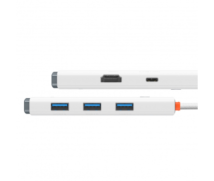Hub USB-C Baseus Lite, 3 x USB-A 3.0 - USB-C - HDMI, Alb