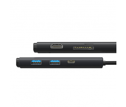 Hub USB-C Baseus Lite, 2 x USB-A 3.0 - USB-C - HDMI - SD - microSD, Negru