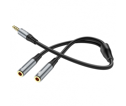 Cablu Audio 3.5 mm la 3.5 mm HOCO UPA21, Tata la 2 x Mama, 0.25 m, Negru 