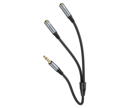 Cablu Audio 3.5 mm la 3.5 mm HOCO UPA21, Tata la 2 x Mama, 0.25 m, Negru 