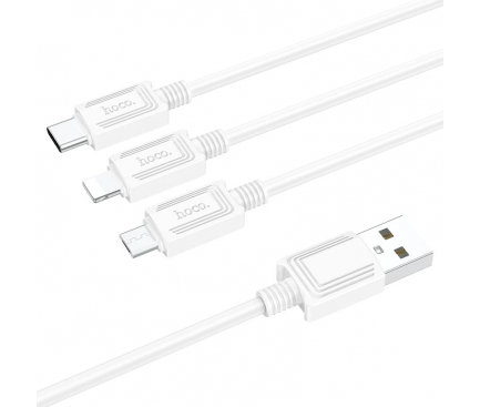 Cablu Incarcare USB-A - Lightning / microUSB / USB-C HOCO X74, 18W, 1m, Alb