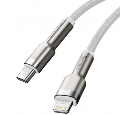 Cablu Date si Incarcare USB-C - Lightning Baseus Cafule Series Metal, 20W, 1m, Alb CATLJK-A02 