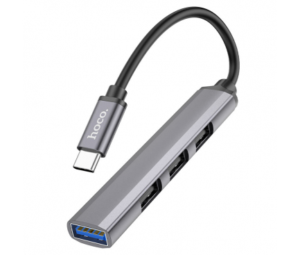Hub USB Type-C HOCO HB26, 4in1, 1 x USB 3.0 - 3 x USB2.0, Gri Inchis 