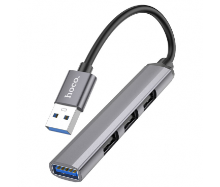 Hub USB HOCO HB26, 4in1, 1 x USB 3.0 - 3 x USB 2.0, Gri Inchis 