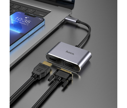 Adaptor Audio si Video USB-C - HDMI HOCO HB29 Easy-lead, Gri