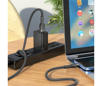 Cablu Date si Incarcare USB la Lightning HOCO U110, 1.2 m, 2.4A, Negru 