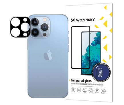 Folie de protectie Camera spate WZK pentru Apple iPhone 14 Pro Max / 14 Pro, Sticla securizata, Full Glue, Neagra