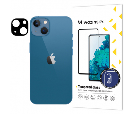 Folie de protectie Camera spate WZK pentru Apple iPhone 14 Plus / 14, Sticla securizata, Full Glue, Neagra
