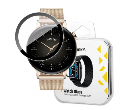 Folie Protectie Ecran WZK pentru Huawei Watch GT 3, 46mm, Sticla Flexibila, Full Face, Full Glue, Neagra 