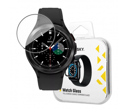 Folie Protectie Ecran WZK pentru Samsung Galaxy Watch4 44mm, Sticla Flexibila, Full Face, Full Glue, Neagra 
