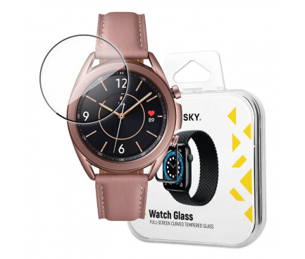 Folie Protectie Ecran WZK pentru Samsung Galaxy Watch3 45mm, Sticla Flexibila, Full Face, Full Glue, Neagra 