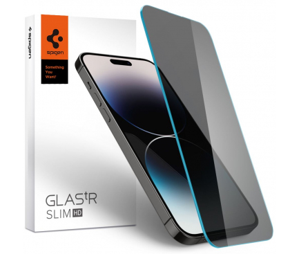 Folie de protectie Ecran Privacy Spigen Slim pentru Apple iPhone 14 Pro, Sticla securizata, Full Glue AGL05223