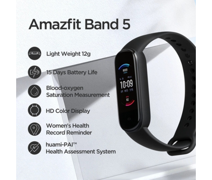 Bratara Activity Tracker Amazfit Band 5, Bluetooth, Negru, Resigilat 