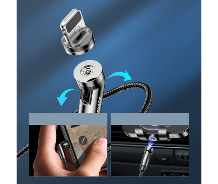 Cablu Incarcare USB la Lightning / USB Type-C / MicroUSB Joyroom 3 in 1 Magnetic, 1.2 m, 2.4A, Negru S-1224X2 
