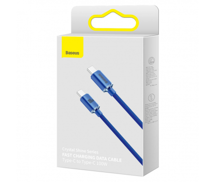 Cablu Date si Incarcare USB-C - USB-C Baseus Crystal Shine Series, 100W, 1.2m, Albastru CAJY000603
