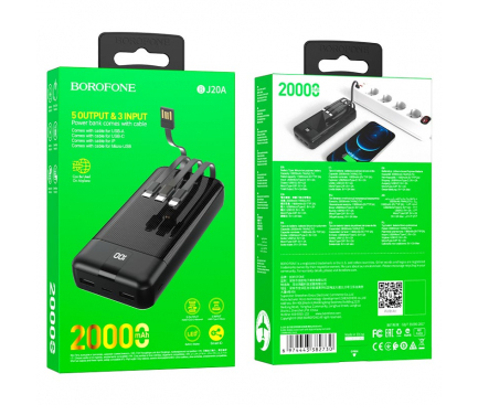 Baterie Externa Borofone BJ20A Mobile, 20000mAh, 10W, 1 x USB-C - 2 x USB-A, Neagra