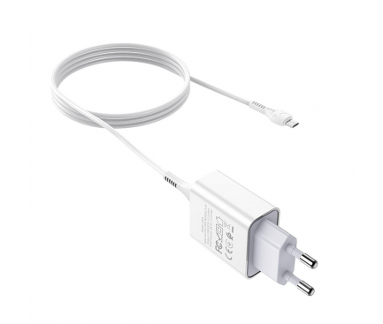 Incarcator Retea cu cablu MicroUSB HOCO C81A Asombroso, 2.1A, 1 X USB, Alb 