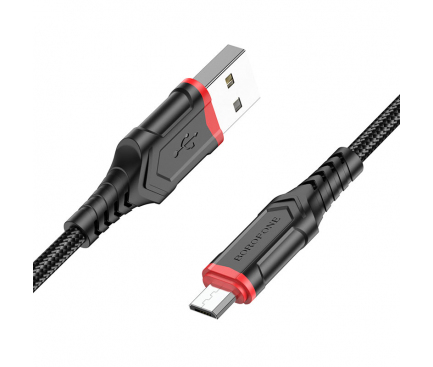 Cablu Date si Incarcare USB la MicroUSB Borofone BX67, 1 m, 2.4A, Negru 