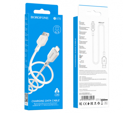 Cablu Date si Incarcare USB-A - Lightning Borofone BX70, 18W, 1m, Alb