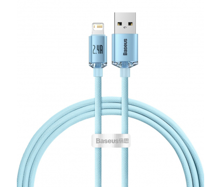 Cablu Date si Incarcare USB-A - Lightning Baseus Crystal Shine, 20W, 1.2m, Albastru CAJY001103 