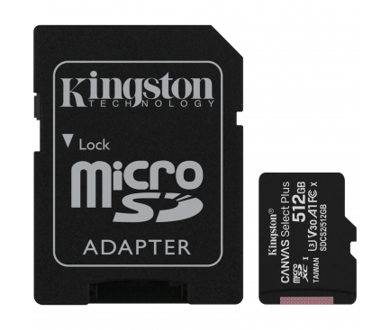 Card Memorie microSDXC Kingston Canvas Select Plus, 512Gb, Clasa 10 / UHS-1 U3, Cu Adaptor SDCS2/512GB