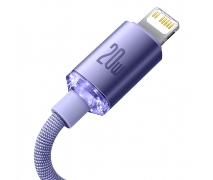 Cablu Date si Incarcare USB-C - Lightning Baseus Crystal Shine, 20W, 2m, Mov CAJY000305 