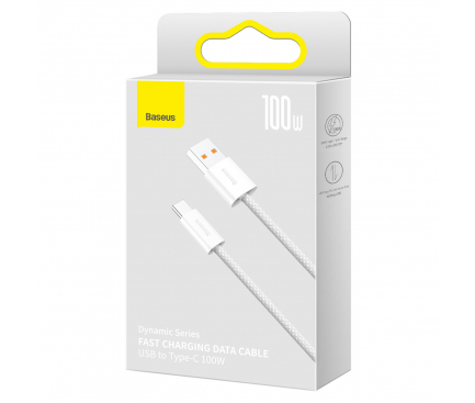 Cablu Date si Incarcare USB-A - USB-C Baseus Dynamic Series, 100W, 1m, Alb CALD000602 