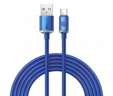 Cablu Date si Incarcare USB-A - USB-C Baseus Crystal Shine Series, 100W, 2m, Albastru CAJY000503