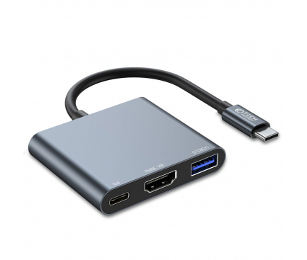 Hub USB-C Tech-Protect V1, 1 x USB-A 3.0 - 1 x USB-C - 1 x HDMI, Gri