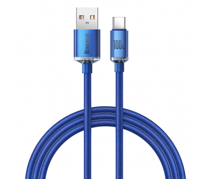 Cablu Date si Incarcare USB-A - USB-C Baseus Crystal Shine Series, 100W, 1.2m, Albastru CAJY000403 