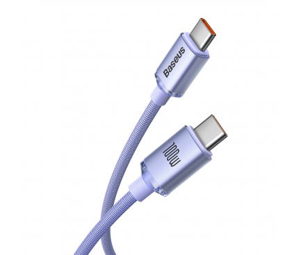 Cablu Date si Incarcare USB-C - USB-C Baseus Crystal Shine Series, 100W, 1.2m, Mov CAJY000605 