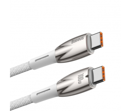 Cablu Date si Incarcare USB-C - USB-C Baseus Glimmer Series, 100W, 2m, Alb CADH000802 