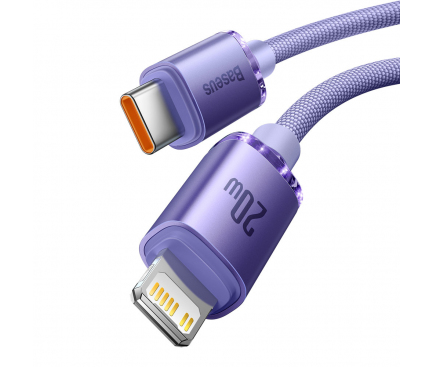 Cablu Date si Incarcare USB-C - Lightning Baseus Crystal Shine Series, 20W, 1.2m, Mov CAJY000205 