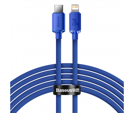 Cablu Date si Incarcare USB-C - Lightning Baseus Crystal Shine Series, 20W, 2m, Albastru CAJY000303 