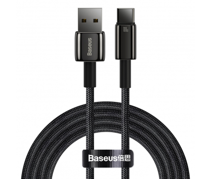 Cablu Date si Incarcare USB-A - USB-C Baseus Tungsten Gold, 100W, 2m, Negru CAWJ000101 