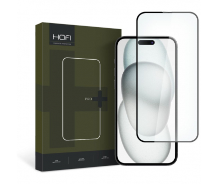 Folie de protectie Ecran HOFI PRO+ pentru Apple iPhone 15, Sticla Securizata, Full Glue, 2.5D, Neagra 