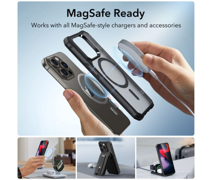 Husa MagSafe pentru Apple iPhone 15 Pro, ESR, Air Armor Halolock, Neagra 