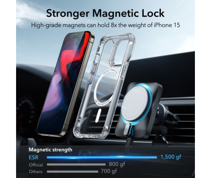 Husa MagSafe pentru Apple iPhone 15 Pro Max, ESR, Air Armor Halolock, Transparenta