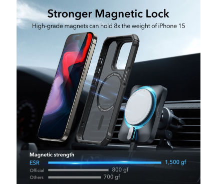Husa MagSafe pentru Apple iPhone 15 Pro Max, ESR, Air Armor Halolock, Neagra 
