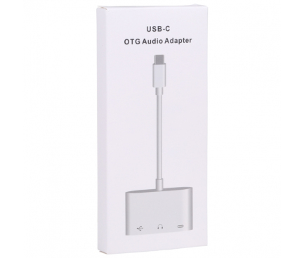 Hub USB-C OEM, 1 x USB-A - 1 x USB-C - 1 x Jack 3.5mm, Alb 