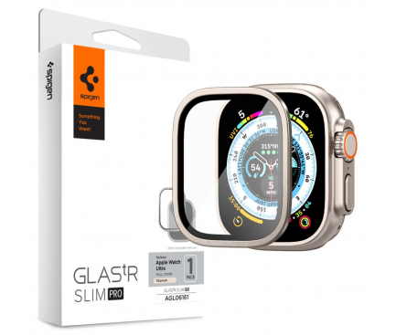 Folie Protectie Spigen GLAStR Slim Pro pentru Apple Watch Ultra Series, Sticla Securizata, Gri AGL06161 