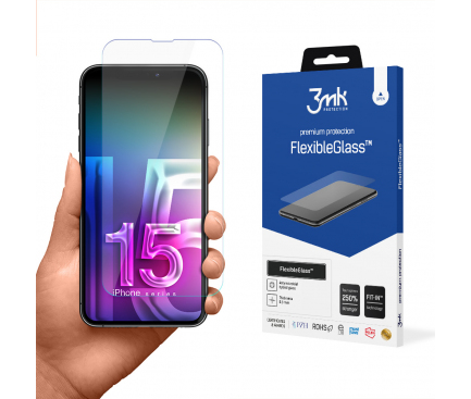 Folie de protectie Ecran 3MK FlexibleGlass pentru Apple iPhone 15 Pro, Sticla Flexibila, Full Glue 