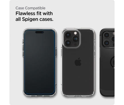 Folie de protectie Ecran Spigen Align Master pentru Apple iPhone 15 Pro, Sticla Securizata, Full Glue, Set 2 bucati, 2.5D, Neagra