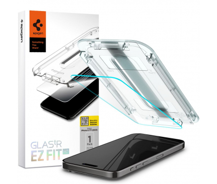 Folie de protectie Ecran Spigen EZ FIT pentru Apple iPhone 15 Pro, Sticla Securizata, Full Glue, 2.5D AGL06898 