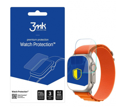 Folie Protectie 3MK FlexibleGlass pentru Apple Watch Ultra Series, Set 3 bucati, Sticla Flexibila