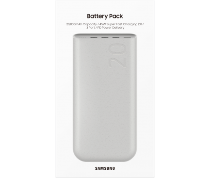 Baterie Externa Samsung, 20000mAh, 45W, PD, 3 x USB-C, Bej EB-P4520XUEGEU 