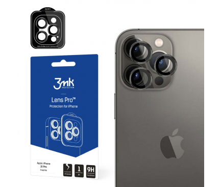 Folie de protectie Camera spate 3MK pentru Apple iPhone 15 Pro, Sticla Securizata, Neagra 